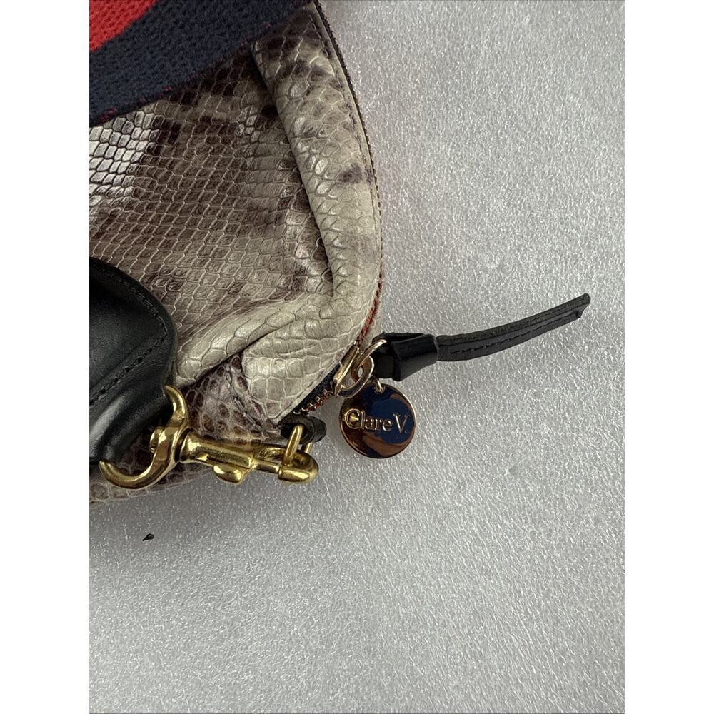 CLARE V Snakeskin Navy & Red Stripe Strap Midi Sac Crossbody $375 - Picture 5 of 12